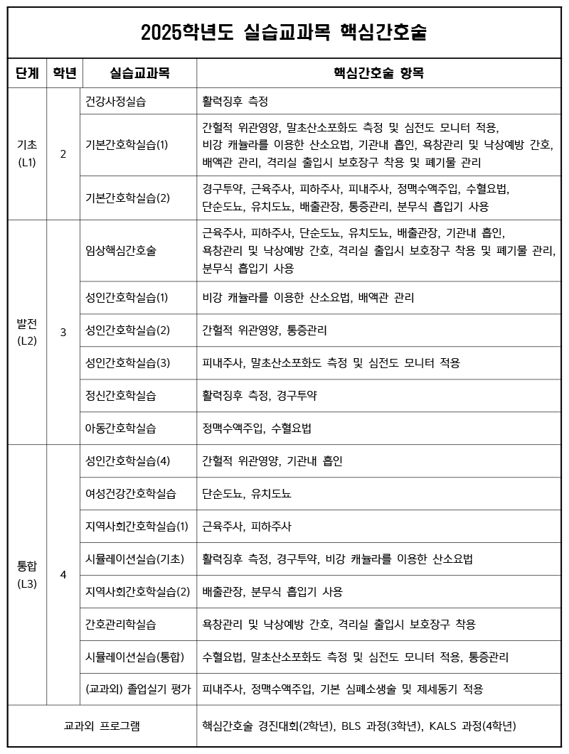 2025학년도 실습교과목 핵심간호술